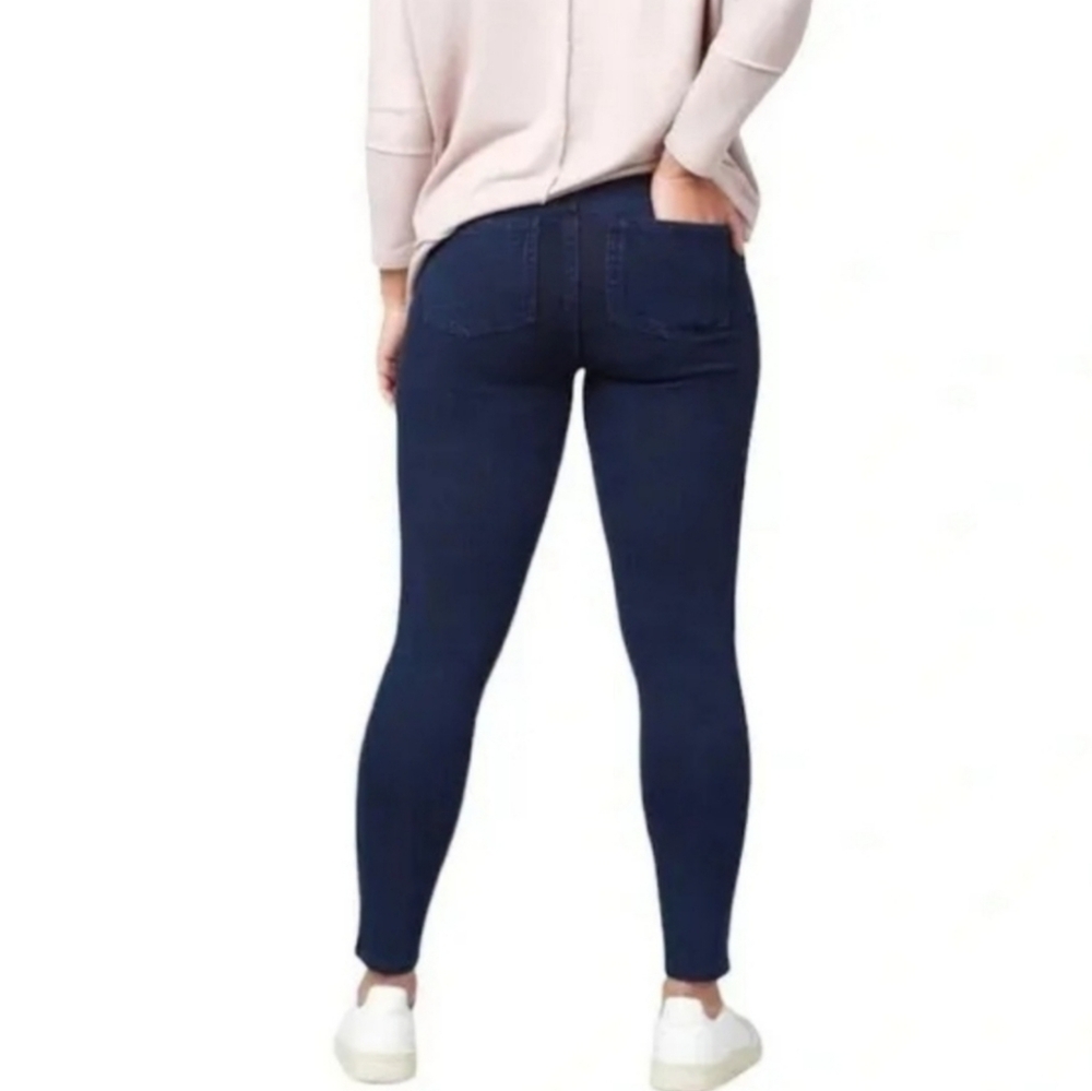 Spanx Womens Skinny Jeans Jeggings Blue Stretch Dark Wash Pull On High Rise Sz L - Picture 2 of 13